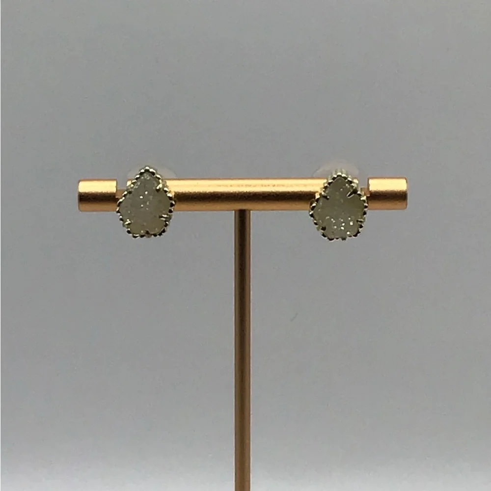Kendra Scott White Kyocera Opal Druzy Tessa Stud Earrings Gold - Picture 8 of 12
